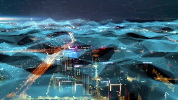 Cerdas Kota Connected Skyline Konsep Jaringan Futuristik Teknologi Kota — Stok Video