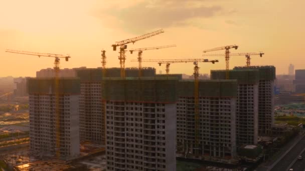 Luchtfoto Van Bouwplaats Bij Zonsondergang — Stockvideo