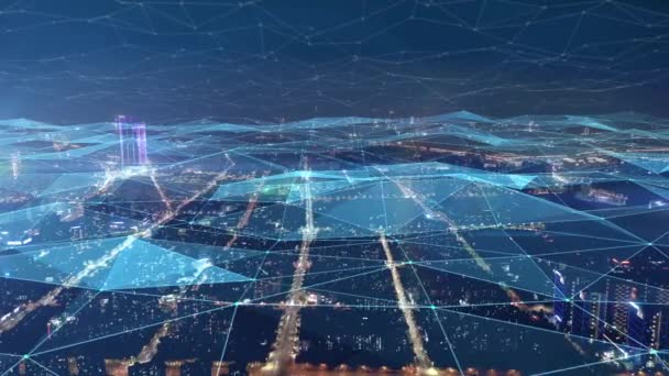 Smart Ansluten Stad Skyline Futuristiskt Nätverkskoncept Stadsteknik — Stockvideo