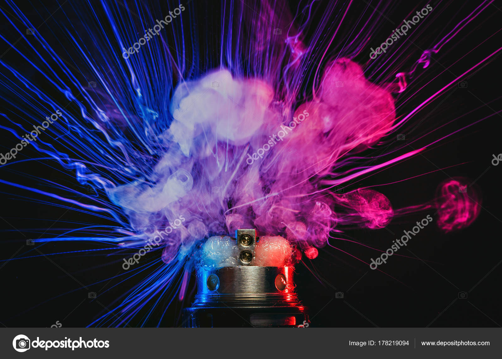 Electronic Cigarette vape explosion. cloud of vapor — Stock Photo © art_of_galaxy 178219094