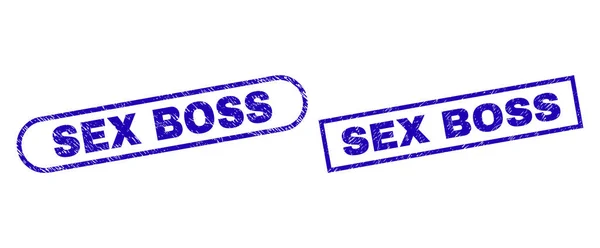 Sex Boss kék téglalap bélyeg pecsét tisztátalan stílus — Stock Vector