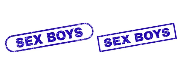 性別男の子ブルー長方形切手シールでグランジスタイル — ストックベクタ