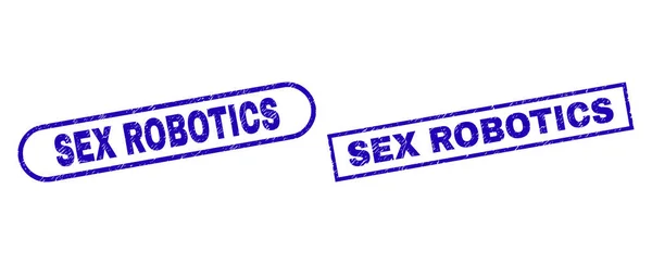 SEX ROBOTICS Blue Rectangle Seal with Grunged Texture — 스톡 벡터