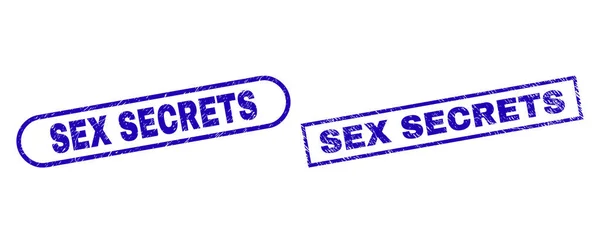 SEX SECRETS Selo de selo de retângulo azul com estilo corroído —  Vetores de Stock