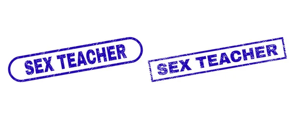 SEX TEACHER Blue Rectangle Stamp with Corroded Surface — Stock Vector