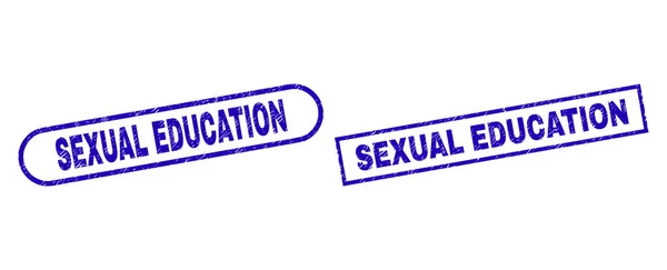 SEXUAL EDUCATION Guarnizione rettangolo blu con texture impura — Vettoriale Stock