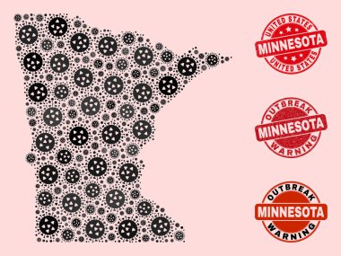 Mozaik Minnesota Eyalet Haritası ve Grunge Mühür Mühürlerinin Salgın Bileşimi