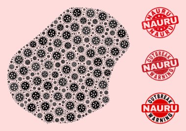 Mozaik Nauru Haritası ve Tehlike Mühürleri Virüs Kolajı