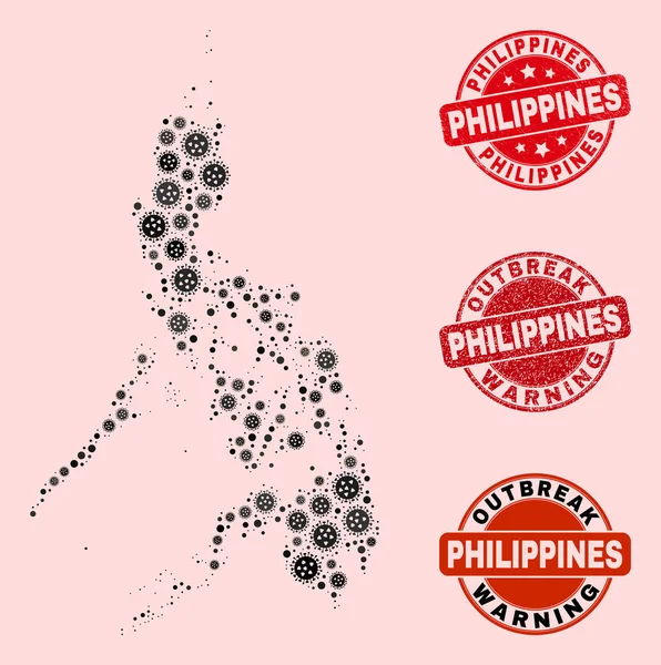 Focolaio Composizione di Mosaico Filippine Mappa e Grunge Seal Francobolli — Vettoriale Stock