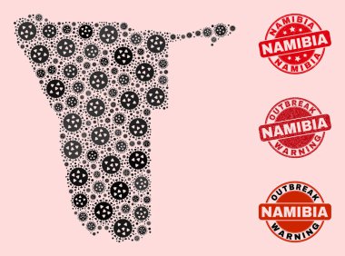 Mozaik Namibya Kolajı Grip Virüsü Haritası ve Çizilmiş Damgalar