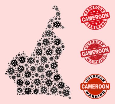 Mozaik Kamerun 'un Grip Virüsü Bileşimi Haritası ve Çizilmiş Mühür Damgaları