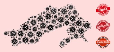 Mozaik Arunachal Pradesh 'in Virüs Bileşimi Devlet Haritası ve Dokulu Damgalar