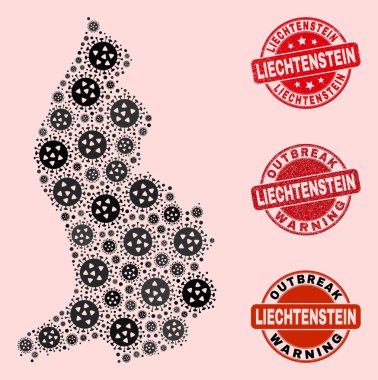 Mozaik Lihtenştayn Haritası ve Çizilmiş Mühürlerin Kapalı Kilitleme Kolajı