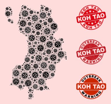 Mozaik Koh Tao Haritası ve Grunge Mühürlerinin Kapsamlı Kilitleme Kompozisyonu