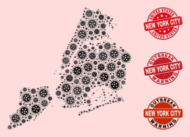 Mozaik New York Şehir Haritası ve Tehlike Damgaları 'nın Grip Virüsü Bileşimi