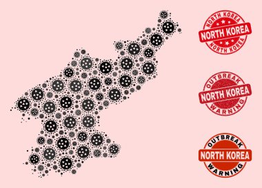 Mozaik Kuzey Kore 'nin Kapalı Kilit Kompozisyonu Haritası ve Çizilmiş Mühür Damgaları