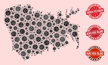 Mozaik Nuku Hiva Adası Haritası ve Dokulu Mühürler Salgını