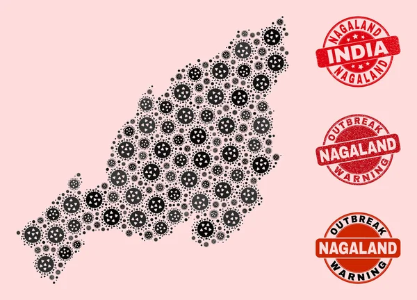 Mozaik Nagaland Devlet Haritası ve Tehlike Mühürlerinin Virüs Bileşimi