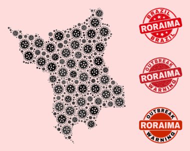 Mozaik Roraima eyalet haritası ve desenli mühür pullarının salgını bileşimi