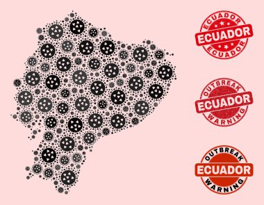 Mozaik Ekvador Haritası ve Çizilmiş Damgaların Kapsamlı Kilitlenme Kompozisyonu