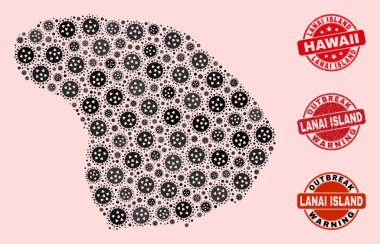 Mozaik Lanai Adası Harita ve Tehlike Damgaları Virüs Kolajı