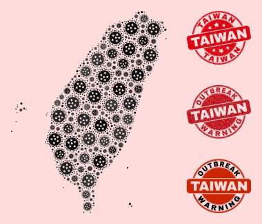 Mozaik Tayvan Haritası ve desenli Pulların Grip Virüsü Bileşimi