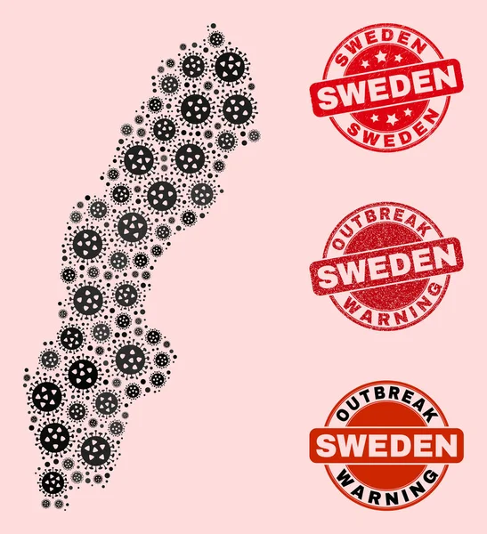 Covid Lockdown Composition de Mosaïque Suède Carte et Timbres du Sceau de détresse — Image vectorielle