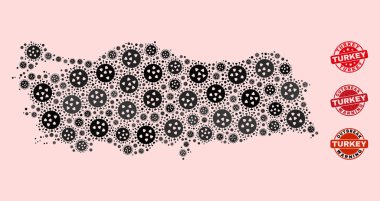 Mozaik Türkiye Grip Virüsü Kolajı Harita ve Tehlike Damgaları