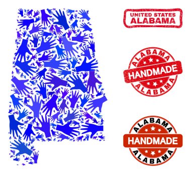 Alabama Eyaleti Harita ve Tehlike El Yapımı Pulları 'nın El Kompozisyonu
