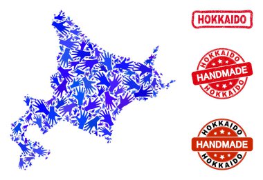 Hokkaido Haritası El Yapımı Damgaları El Kolajı