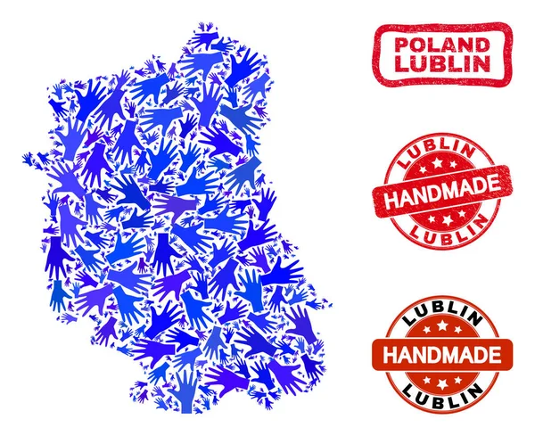 Mão Colagem de Lublin Voivodeship Mapa e Grunge Selos artesanais — Vetor de Stock