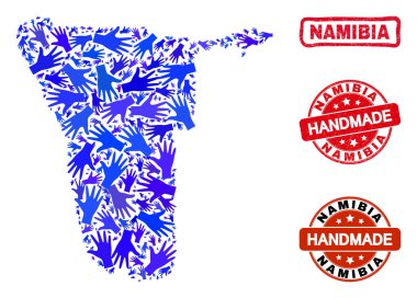 Namibya Haritası El Yapımı Pulları Kolajı