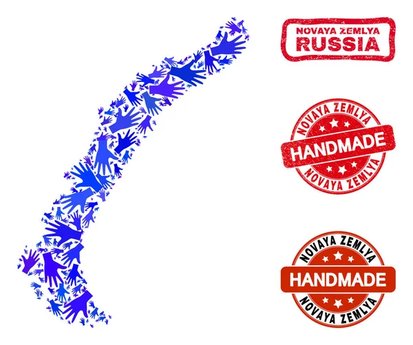 Colagem de mão de Novaya Zemlya Islands Mapa e carimbos artesanais de angústia — Vetor de Stock