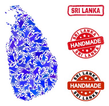 Sri Lanka Haritası ve El Yapımı Mühürlerin El Kompozisyonu
