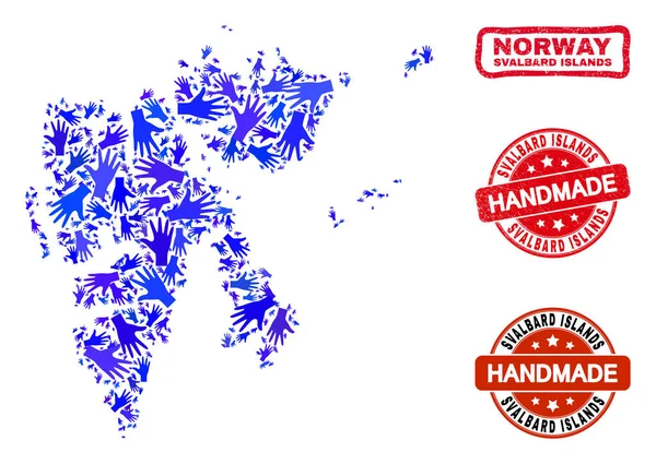 Mão Colagem de Ilhas Svalbard Mapa e texturizado Selos artesanais — Vetor de Stock