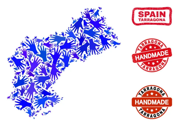 Hand Collage of Tarragona Province Map and Distress Handmade Seals — стоковий вектор