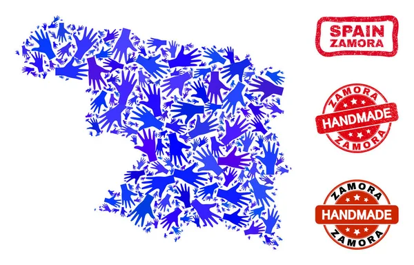 Κολάζ χέρι της επαρχίας Zamora Χάρτης και Grunge Χειροποίητα σφραγίδες — Διανυσματικό Αρχείο
