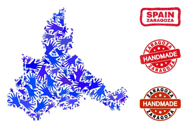 Hand Composition of Zaragoza Province Map and Distress Handmade Stamps — стоковий вектор