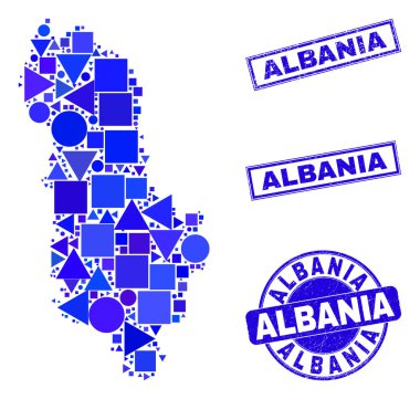 Mavi Geometrik Arnavutluk Mozaiği Harita ve Mühürler