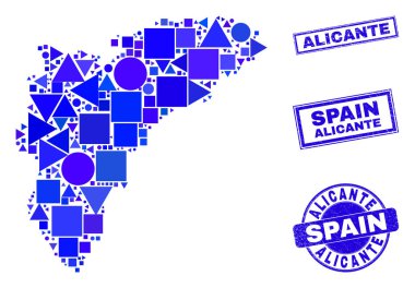 Mavi Geometrik Mozaik Alicante Eyaleti Harita ve Mühürleri