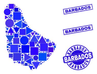 Mavi Geometrik Mozaik Barbados Harita ve Mühürleri