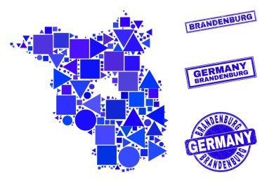 Mavi Geometrik Mozaik Brandenburg Toprak Haritası ve Mühürleri