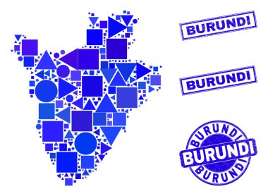 Mavi Geometrik Mozaik Burundi Harita ve Mühürleri