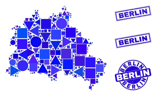 Mosaico geométrico azul Berlin City Map and Seals — Archivo Imágenes Vectoriales