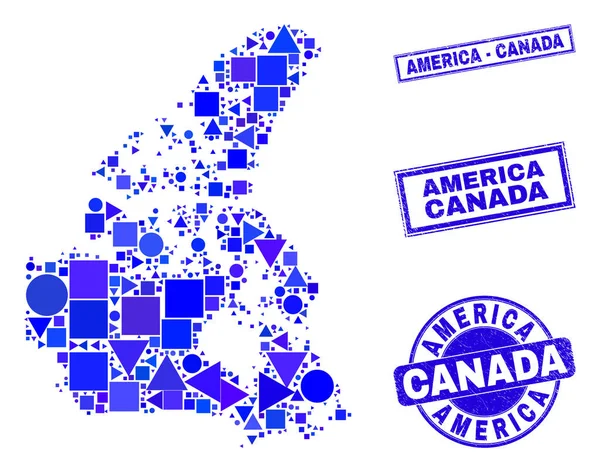 Mapa e carimbos do Blue Geometric Mosaic Canada V2 — Vetor de Stock