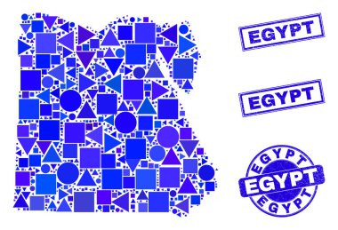 Mavi Geometrik Mısır Haritası ve Mühürleri
