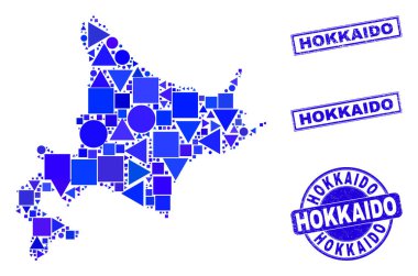 Mavi Geometrik Mozaik Hokkaido Harita ve Mühürleri