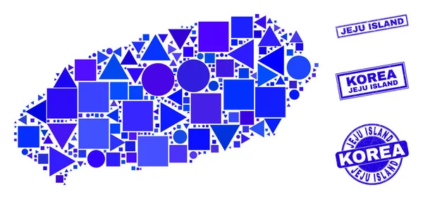 Blue Geometric Mosaic Jeju Island Karta och sälar — Stock vektor