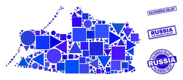 Карта и марки Калининградской области Голубой геометрической мозаики — стоковый вектор