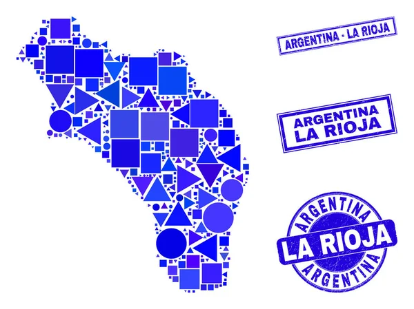 Blue Geometric Mosaic La Rioja της Αργεντινής Χάρτης και Γραμματόσημα — Διανυσματικό Αρχείο